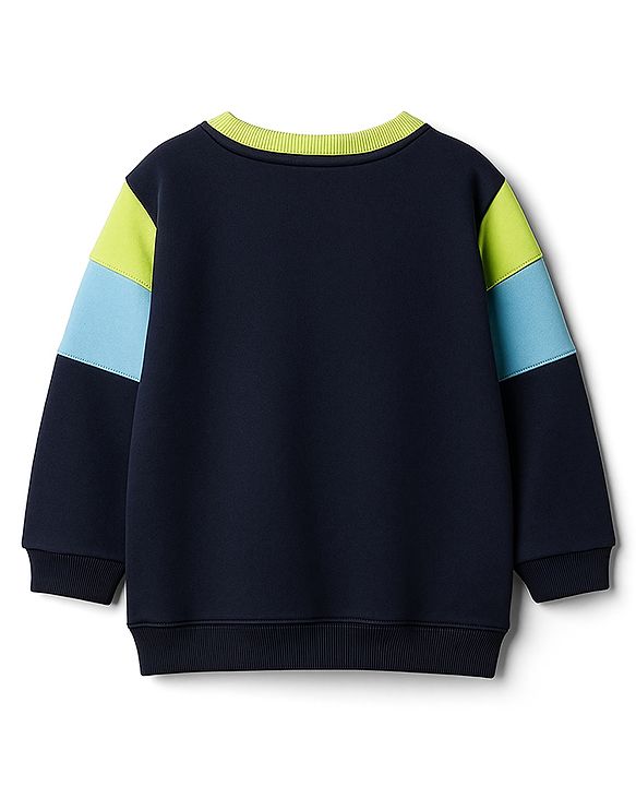 Babyhug Cotton Knit Full Sleeves Cut & Sew Sweatshirt with Text Graphic & Patch Detailing - Multicolor