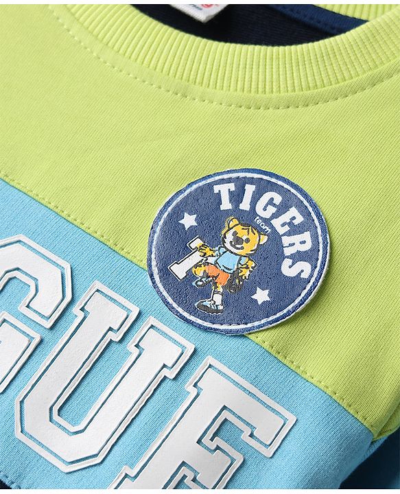 Babyhug Cotton Knit Full Sleeves Cut & Sew Sweatshirt with Text Graphic & Patch Detailing - Multicolor