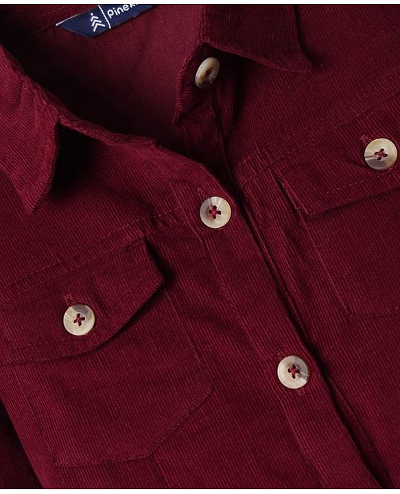 Pine Kids Corduroy Woven Full Sleeves Solid Color Shirt Dress with Belt - Maroon
