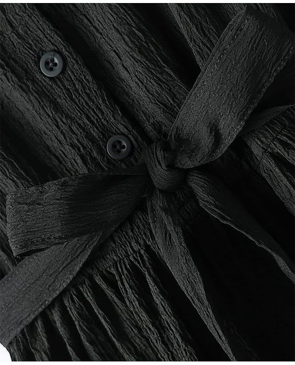 Pine Kids Woven Half Sleeves Frock & Belt With Frills - Black