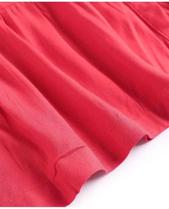 Pine Kids Twill Woven Half Sleeves Solid Colour Shirt Dress With Collar - Red