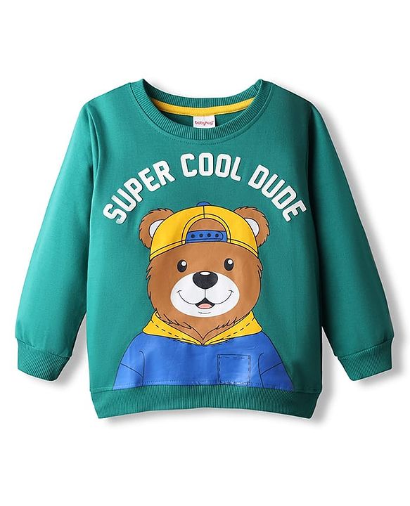 Babyhug Cotton Knit Full Sleeves Sweatshirt Animal Graphics - Mint