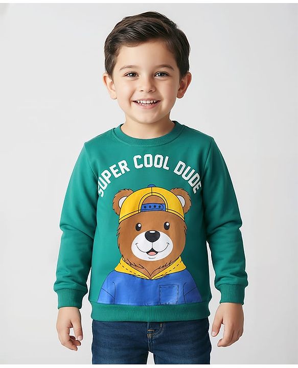 Babyhug Cotton Knit Full Sleeves Sweatshirt Animal Graphics - Mint