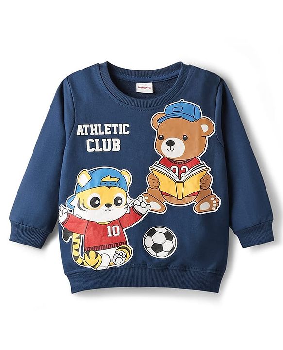 Babyhug Cotton Knit Full Sleeves Sweatshirt With Animal Print - Navy Blue
