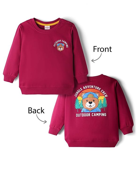 Babyhug Cotton Knit Full Sleeves Bear Print Night Suit - Red main image 0