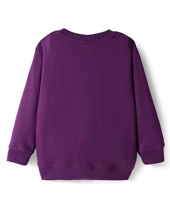 Babyhug Cotton Knit Full Sleeves Pullover Sweatshirt with Dino Print - Purple