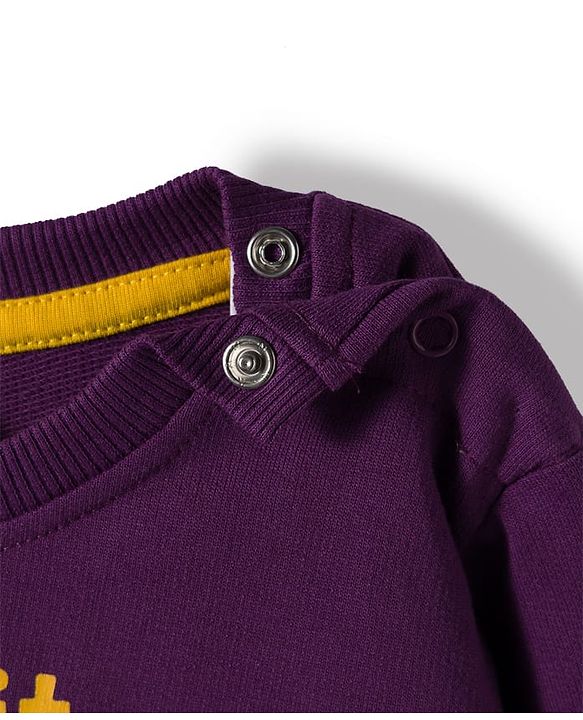 Babyhug Cotton Knit Full Sleeves Pullover Sweatshirt with Dino Print - Purple