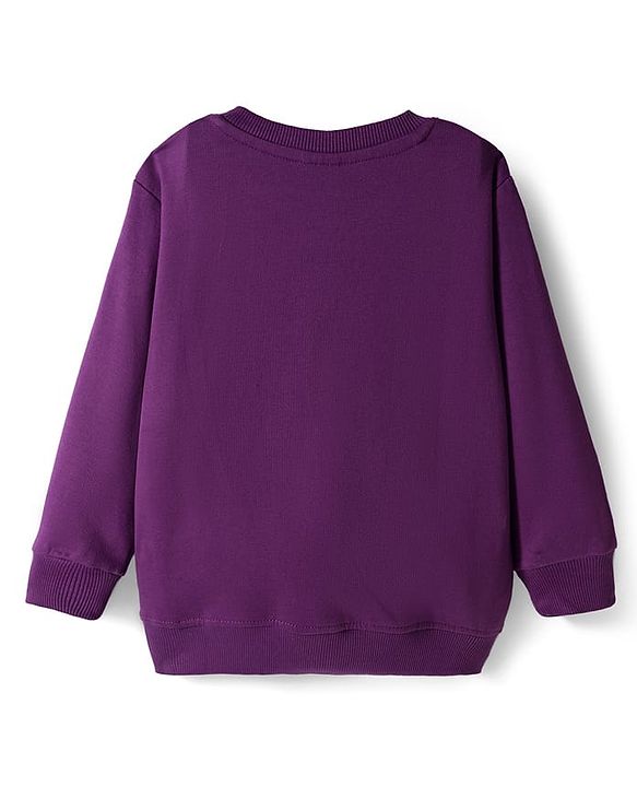 Babyhug Cotton Knit Full Sleeves Pullover Sweatshirt with Dino Print - Purple