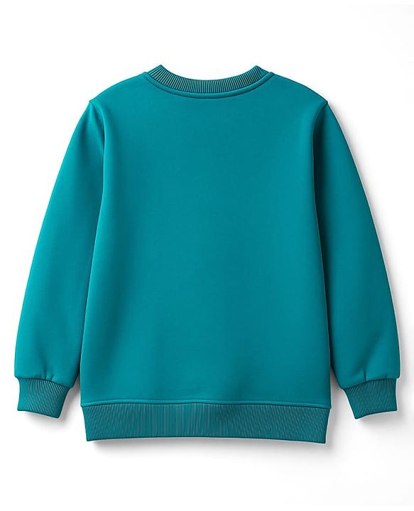 Babyhug Cotton Knit Full Sleeves Sweatshirt with Boston Text Graphics & Kangaroo Pockets - Turquoise