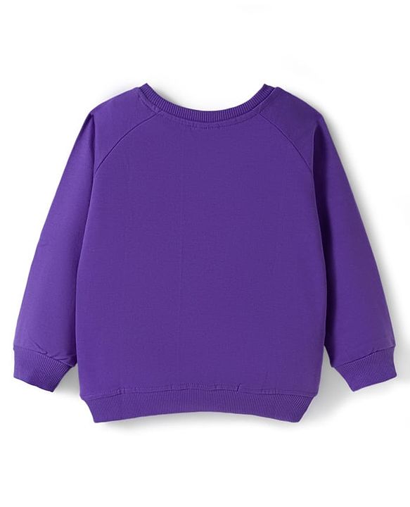 Babyhug Cotton Knit Full Raglan Sleeves Sweatshirt With Teddy Bear Patch & Kangaroo Pockets - Purple