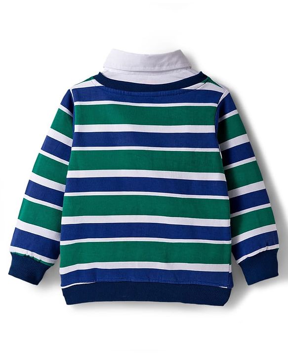 Babyhug Cotton Knit Full Sleeves Striped Sweatshirt With New York Embroidery & Kangaroo Pockets - Multicolor