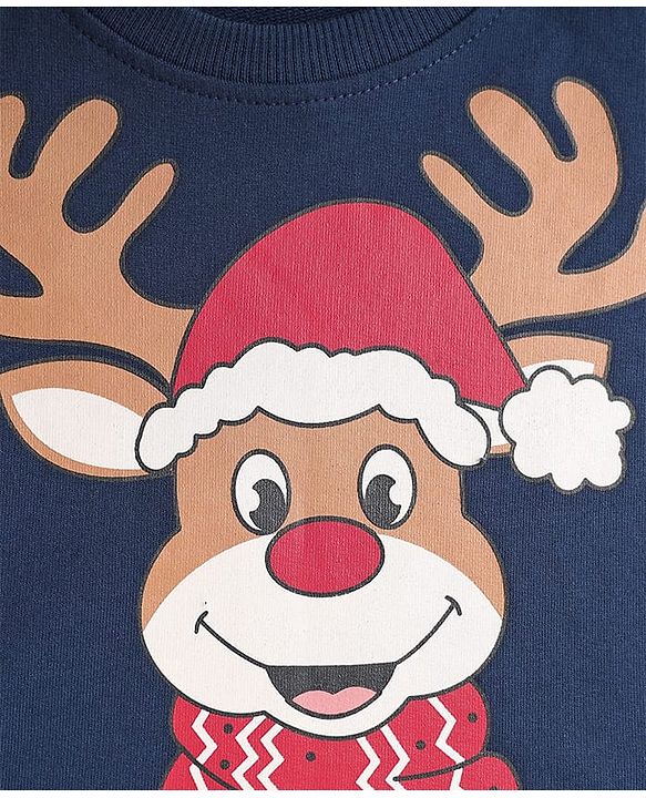 Babyhug Cotton Knit Full Sleeves Sweatshirt With Reindeer Print - Navy Blue
