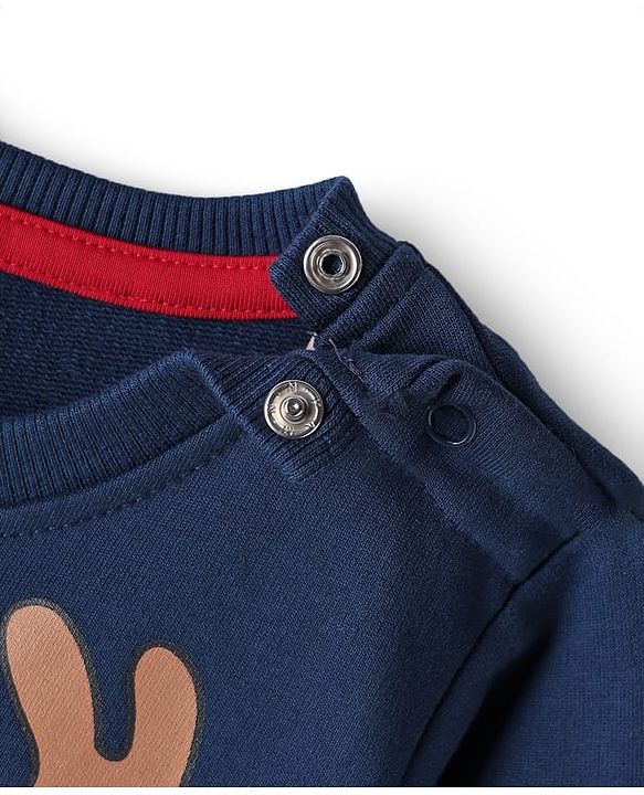 Babyhug Cotton Knit Full Sleeves Sweatshirt With Reindeer Print - Navy Blue