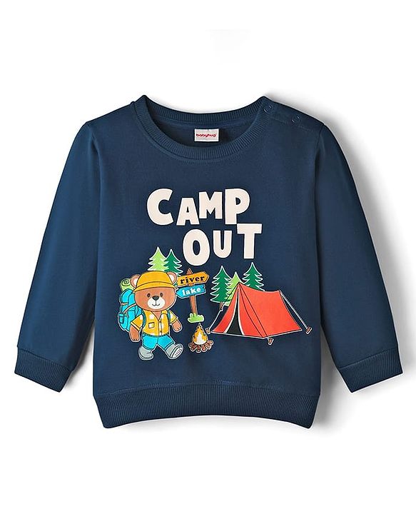 Babyhug Cotton Knit Full Sleeves Sweatshirt With Camping Graphics - Navy Blue