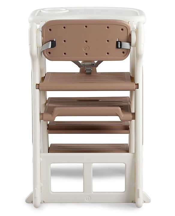 Babyhug Convertible High Chair and Foldable Standing Stool - Brown| Dining Chair| Adjustable Height| Removable Food Tray| Safety Fence| Step Stool| Tool Free Assembly