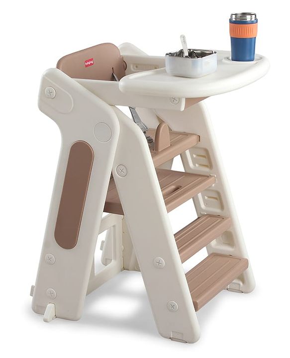 Babyhug Convertible High Chair and Foldable Standing Stool - Brown| Dining Chair| Adjustable Height| Removable Food Tray| Safety Fence| Step Stool| Tool Free Assembly