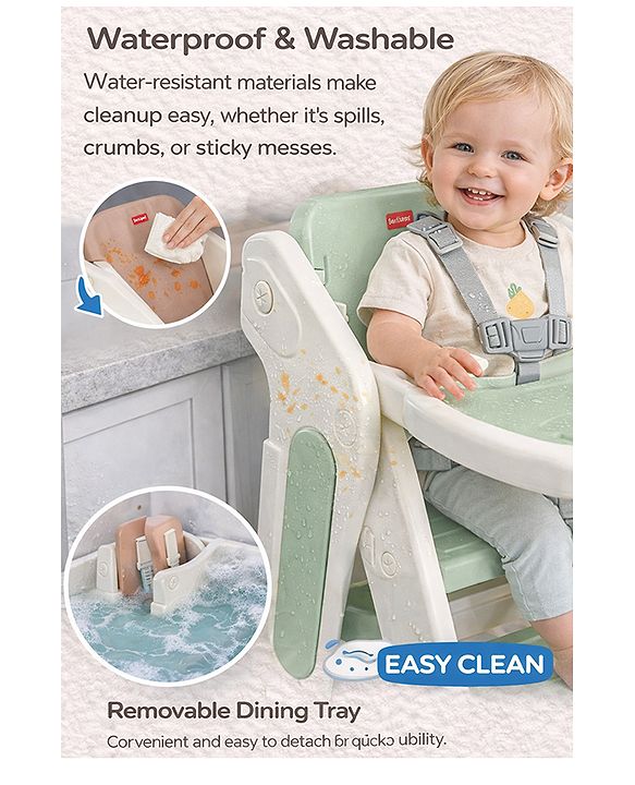 Babyhug Convertible High Chair and Foldable Standing Stool - Brown| Dining Chair| Adjustable Height| Removable Food Tray| Safety Fence| Step Stool| Tool Free Assembly