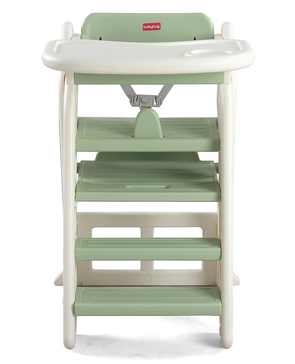Babyhug Convertible High Chair and Foldable Standing Stool - Brown| Dining Chair| Adjustable Height| Removable Food Tray| Safety Fence| Step Stool| Tool Free Assembly