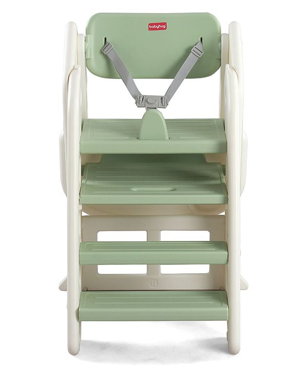Babyhug Convertible High Chair and Foldable Standing Stool - Brown| Dining Chair| Adjustable Height| Removable Food Tray| Safety Fence| Step Stool| Tool Free Assembly