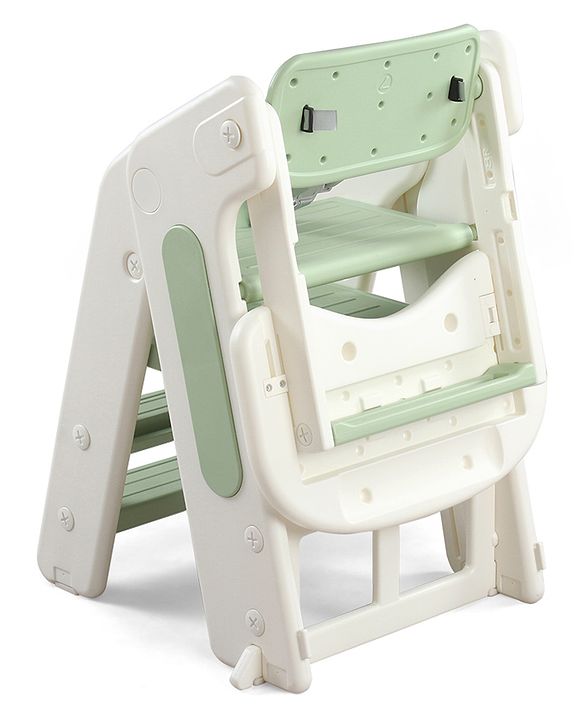 Babyhug Convertible High Chair and Foldable Standing Stool - Brown| Dining Chair| Adjustable Height| Removable Food Tray| Safety Fence| Step Stool| Tool Free Assembly
