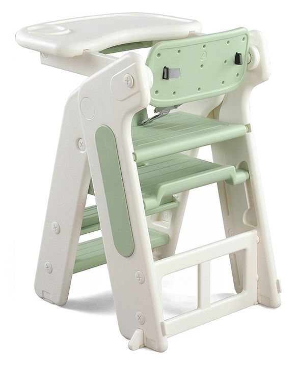 Babyhug Convertible High Chair and Foldable Standing Stool - Brown| Dining Chair| Adjustable Height| Removable Food Tray| Safety Fence| Step Stool| Tool Free Assembly