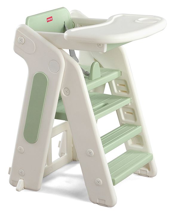 Babyhug Convertible High Chair and Foldable Standing Stool - Brown| Dining Chair| Adjustable Height| Removable Food Tray| Safety Fence| Step Stool| Tool Free Assembly