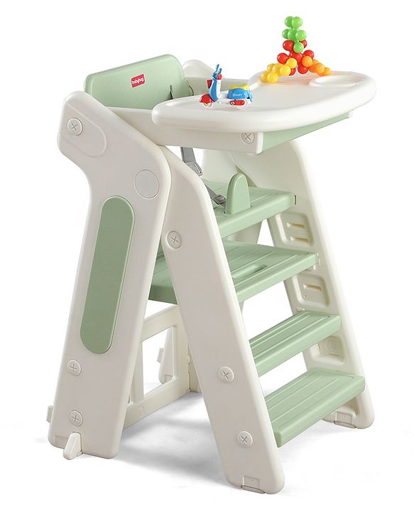 Babyhug Convertible High Chair and Foldable Standing Stool - Brown| Dining Chair| Adjustable Height| Removable Food Tray| Safety Fence| Step Stool| Tool Free Assembly