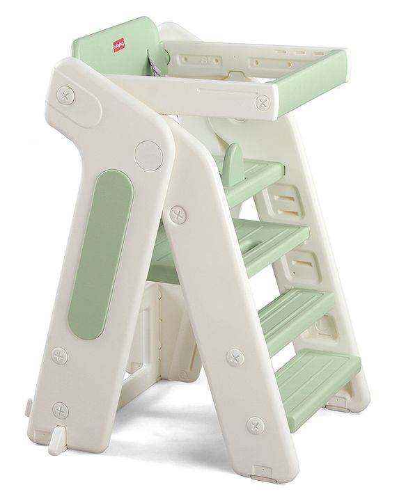 Babyhug Convertible High Chair and Foldable Standing Stool - Brown| Dining Chair| Adjustable Height| Removable Food Tray| Safety Fence| Step Stool| Tool Free Assembly