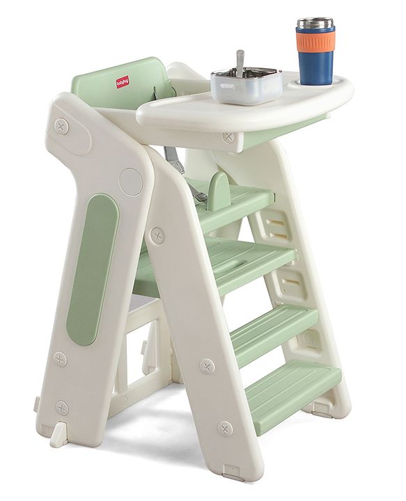 Babyhug Convertible High Chair and Foldable Standing Stool - Brown| Dining Chair| Adjustable Height| Removable Food Tray| Safety Fence| Step Stool| Tool Free Assembly