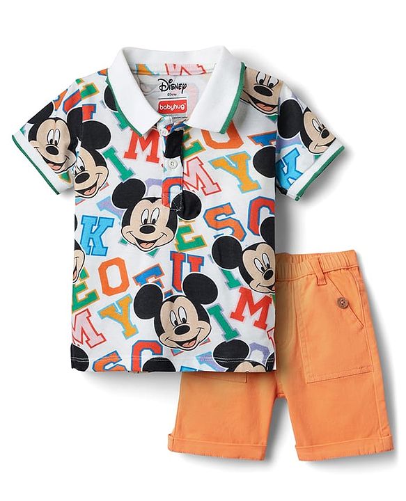 Babyhug Single Jersey Knit  Half  Sleeves Capri Nightsuit  Text & Polka Dot Print - White & Orange main image 0