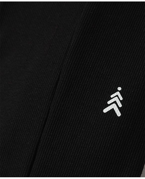 Pine Kids Cotton Knit Full Length Flared Leggings With Logo Print - Black