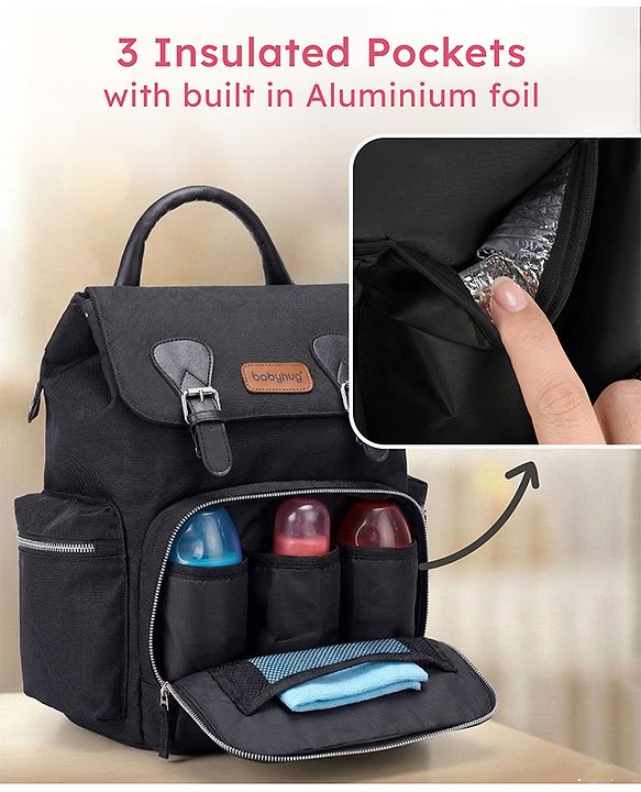 Babyhug SmartNest Multifunctional Diaper Backpack  Black| Water-Resistant| Spacious Compartments|  Ergonomic Shoulder Straps & Stylish Design for Parents