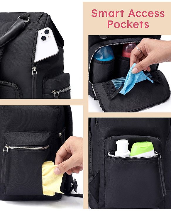 Babyhug SmartNest Multifunctional Diaper Backpack  Black| Water-Resistant| Spacious Compartments|  Ergonomic Shoulder Straps & Stylish Design for Parents
