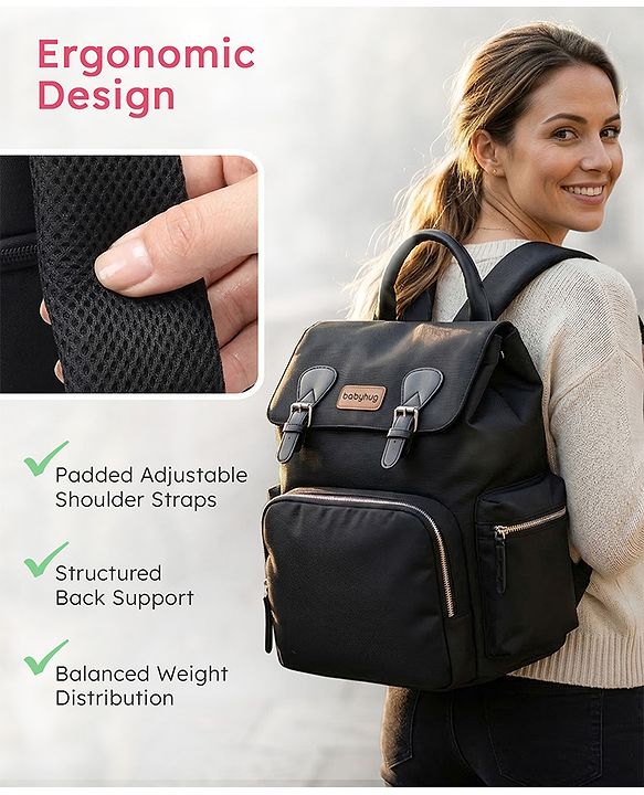 Babyhug SmartNest Multifunctional Diaper Backpack  Black| Water-Resistant| Spacious Compartments|  Ergonomic Shoulder Straps & Stylish Design for Parents