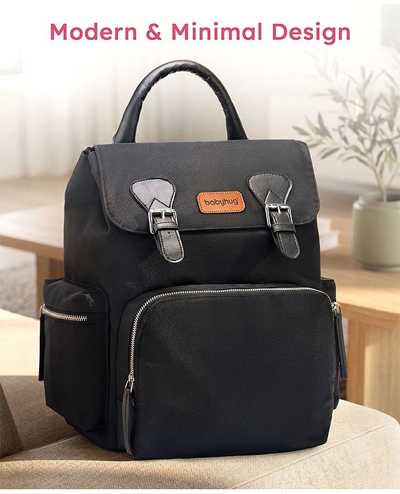 Babyhug SmartNest Multifunctional Diaper Backpack  Black| Water-Resistant| Spacious Compartments|  Ergonomic Shoulder Straps & Stylish Design for Parents