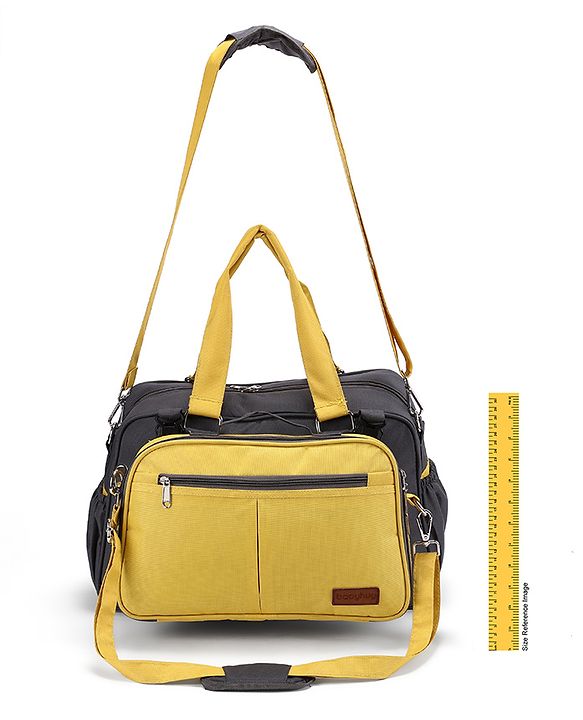 Babyhug Duet Diaper Bag with Diaper Changing Mat and Small Detachable Pouch - Grey Yellow| Set of 3 & Insulated Bottle Pouch|Water Resistant Fabric|Multi-carry Option| Durable Zipper| Easy to Maintain