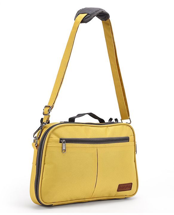 Babyhug Duet Diaper Bag with Diaper Changing Mat and Small Detachable Pouch - Grey Yellow| Set of 3 & Insulated Bottle Pouch|Water Resistant Fabric|Multi-carry Option| Durable Zipper| Easy to Maintain