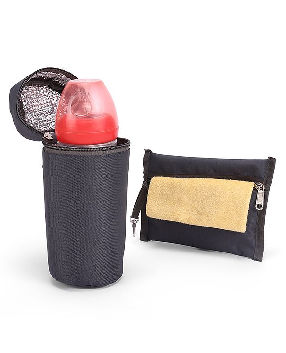 Babyhug Duet Diaper Bag with Diaper Changing Mat and Small Detachable Pouch - Grey Yellow| Set of 3 & Insulated Bottle Pouch|Water Resistant Fabric|Multi-carry Option| Durable Zipper| Easy to Maintain