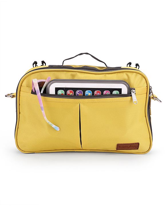 Babyhug Duet Diaper Bag with Diaper Changing Mat and Small Detachable Pouch - Grey Yellow| Set of 3 & Insulated Bottle Pouch|Water Resistant Fabric|Multi-carry Option| Durable Zipper| Easy to Maintain