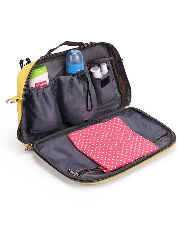 Babyhug Duet Diaper Bag with Diaper Changing Mat and Small Detachable Pouch - Grey Yellow| Set of 3 & Insulated Bottle Pouch|Water Resistant Fabric|Multi-carry Option| Durable Zipper| Easy to Maintain