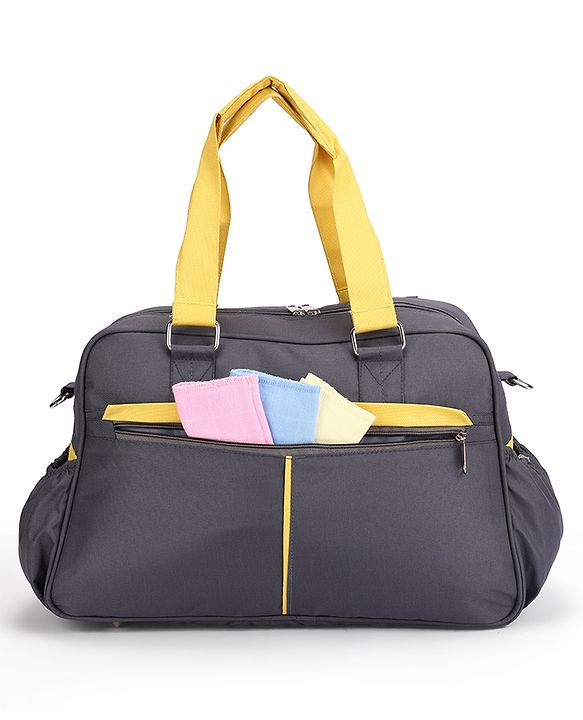 Babyhug Duet Diaper Bag with Diaper Changing Mat and Small Detachable Pouch - Grey Yellow| Set of 3 & Insulated Bottle Pouch|Water Resistant Fabric|Multi-carry Option| Durable Zipper| Easy to Maintain