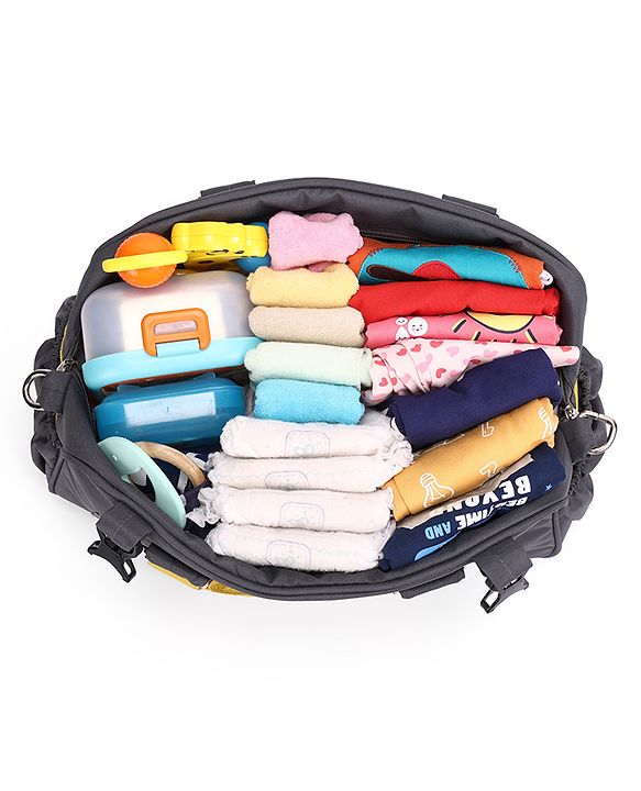 Babyhug Duet Diaper Bag with Diaper Changing Mat and Small Detachable Pouch - Grey Yellow| Set of 3 & Insulated Bottle Pouch|Water Resistant Fabric|Multi-carry Option| Durable Zipper| Easy to Maintain
