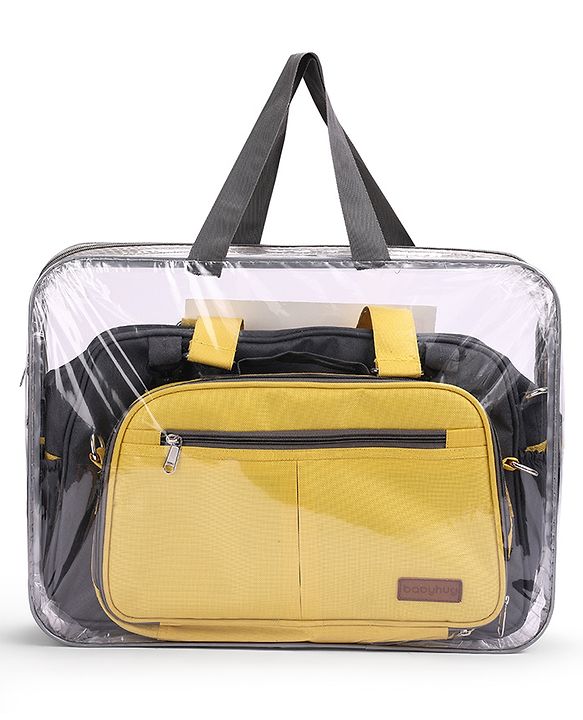 Babyhug Duet Diaper Bag with Diaper Changing Mat and Small Detachable Pouch - Grey Yellow| Set of 3 & Insulated Bottle Pouch|Water Resistant Fabric|Multi-carry Option| Durable Zipper| Easy to Maintain