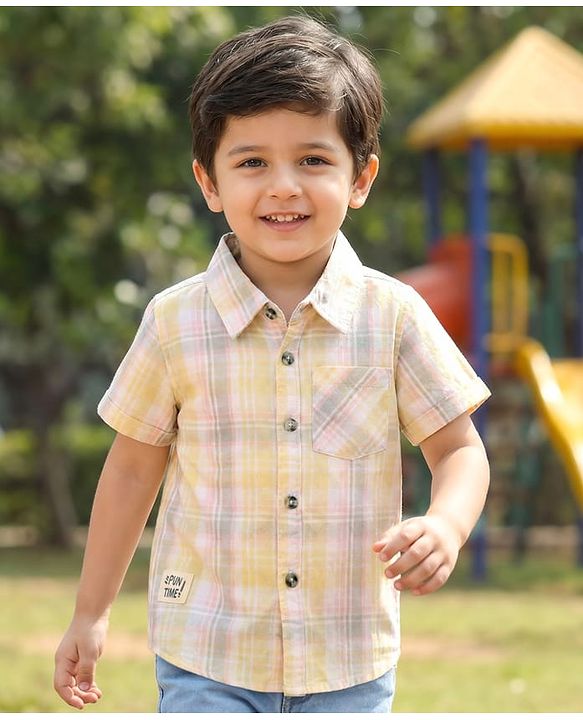 Babyhug 100% Cotton Half Sleeves Checks Shirt - Multicolour
