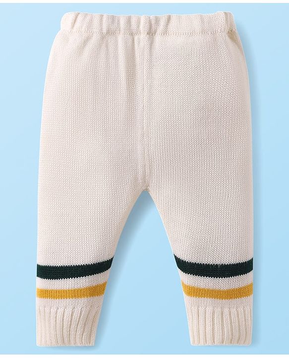 Babyhug Knit Full Sleeves Striped Sweater Set with Cap & Mittens - Off White