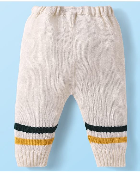 Babyhug Knit Full Sleeves Striped Sweater Set with Cap & Mittens - Off White