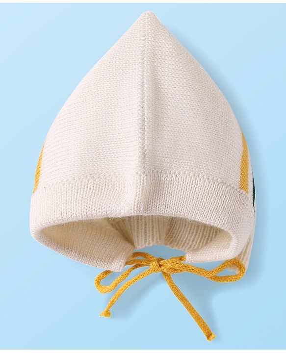 Babyhug Knit Full Sleeves Striped Sweater Set with Cap & Mittens - Off White