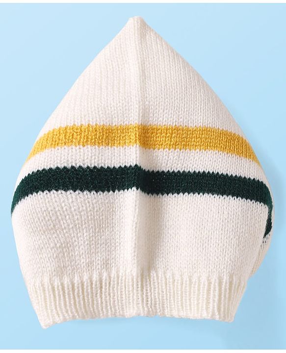 Babyhug Knit Full Sleeves Striped Sweater Set with Cap & Mittens - Off White