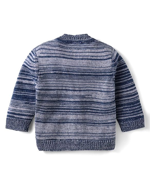 Babyhug Knit Full Sleeves Striped Sweater Set with Cap & Mittens - Navy Blue