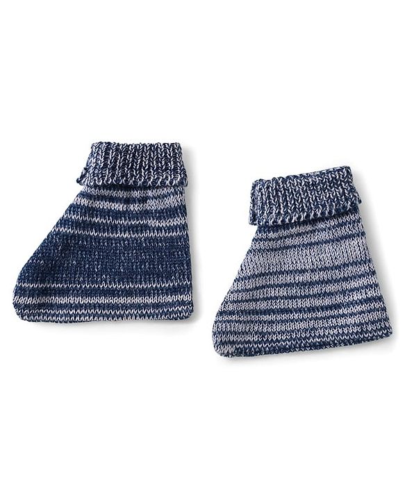 Babyhug Knit Full Sleeves Striped Sweater Set with Cap & Mittens - Navy Blue